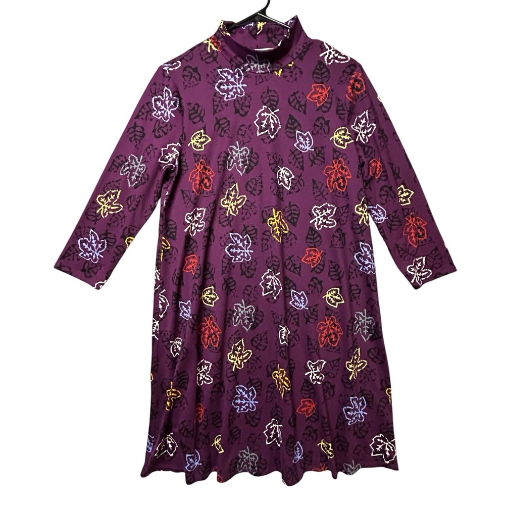 Womens Dress Sz‎ Small Purple Fall Leaves Print Halloween Teacher Novelty Autumn